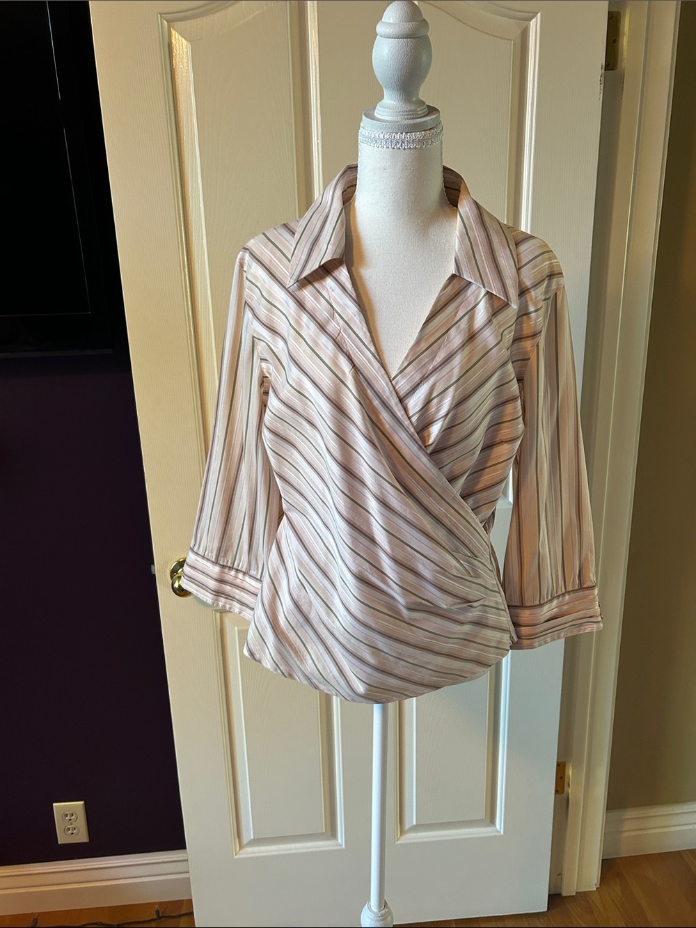 Classiques Entier Pink and Cream Striped Wrap Blouse